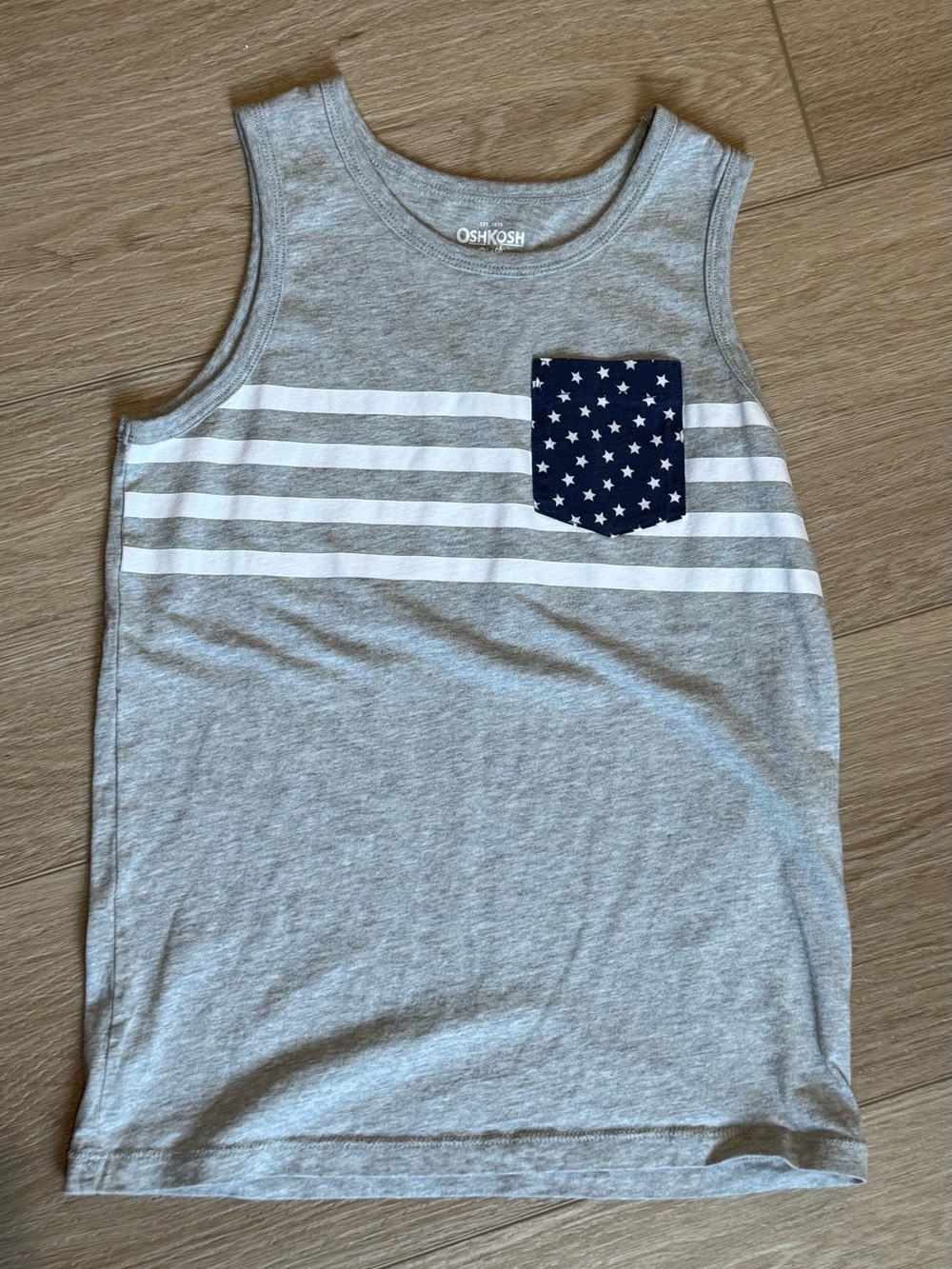 Boys OshKosh B'gosh Gray & White Stripe Tank with Navy Star Pocket